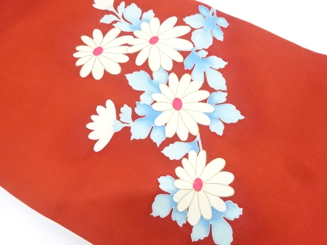 アンティーク　塩瀬手描き菊模様名古屋帯